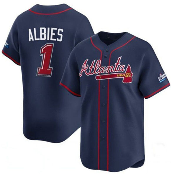 A.Braves #1 Ozzie Albies Navy 2025 Speedway Classic Alternate Limited Stitched Baseball Jersey
