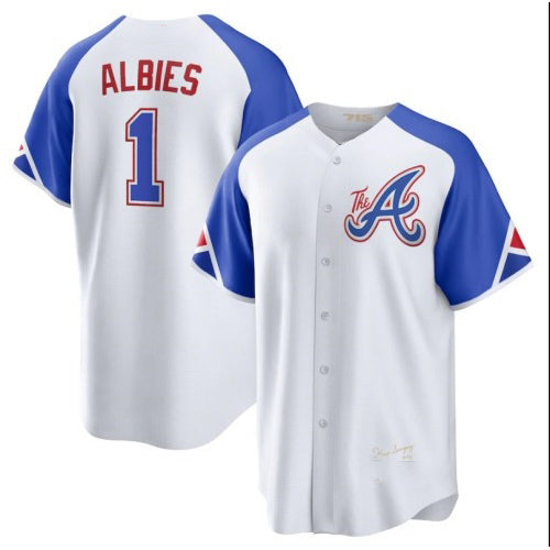 A.Braves #1 Ozzie Albies White 2023 City Connect Cool Base Stitched Baseball Jersey