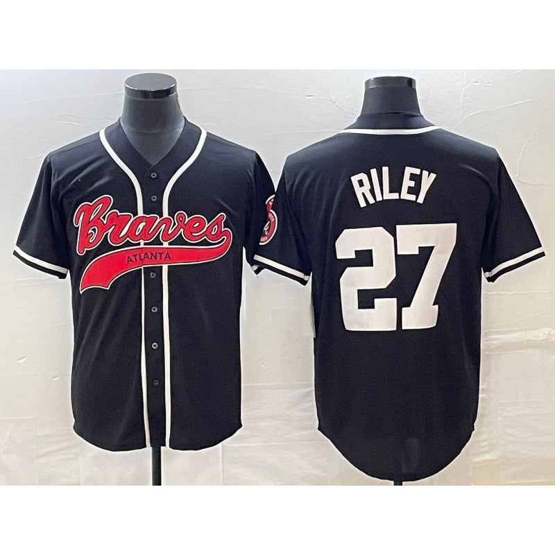 A.Braves  #27 Austin Riley Black Cool Base Stitched Baseball Jersey