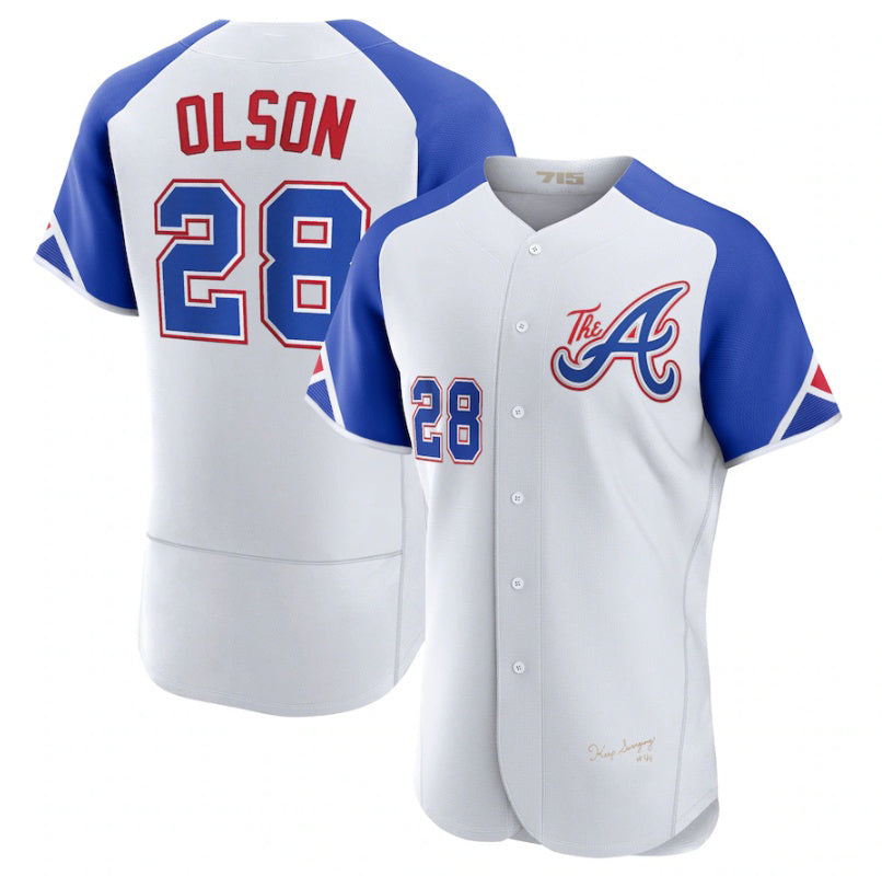 A.Braves  #28 Matt Olson White 2023 City Connect Flex Base 2 Stitched Jersey